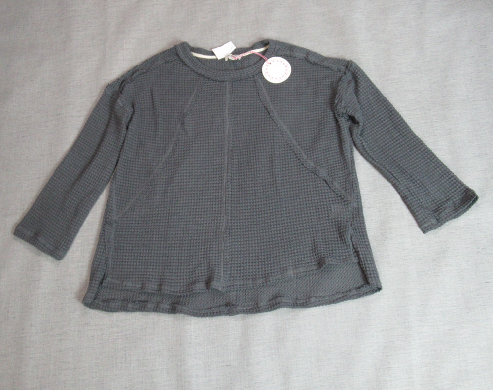 Umgee USA Top Womens Size Small Gray Waffle Knit Reverse Seam Pullover Boho NWT